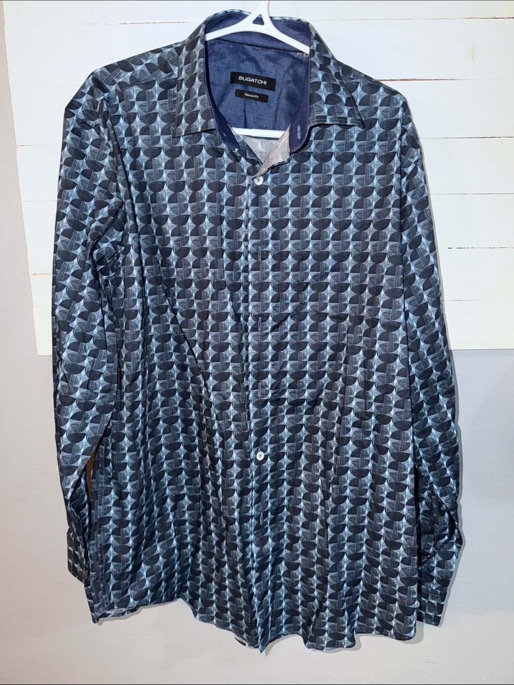 Bugatchi Men’s Blue Geometric Casual Button-Down Shirt
